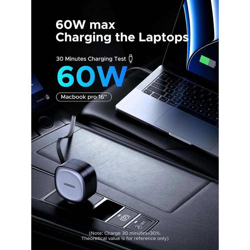Biloplader med USB-C kabel UGREEN EC601, 75W, 3A, 1 x USB-A - 1 x USB-C, Grå