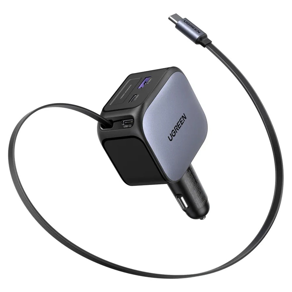 Biloplader med USB-C kabel UGREEN EC604 (55910B) Nexode, 145W, 1 x USB-A - 2 x USB-C, Sort