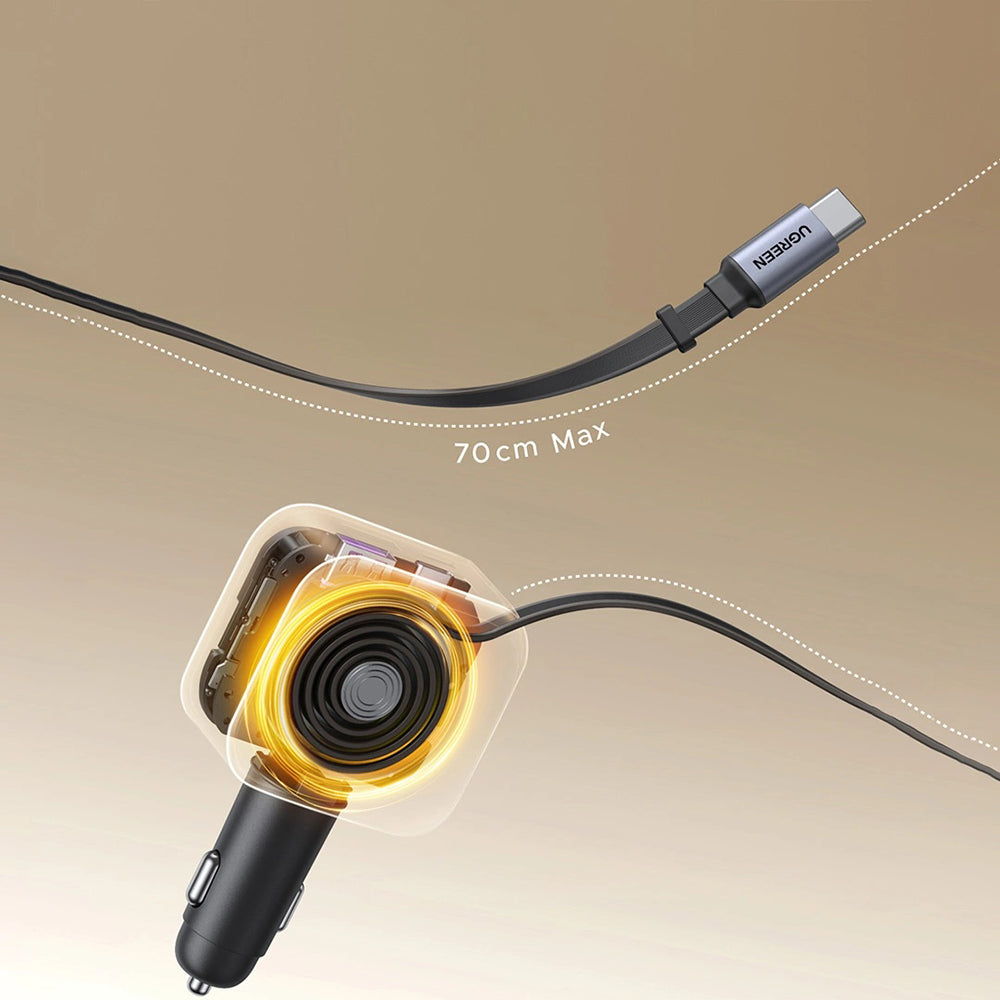 Biloplader med USB-C kabel UGREEN EC604 (55910B) Nexode, 145W, 1 x USB-A - 2 x USB-C, Sort