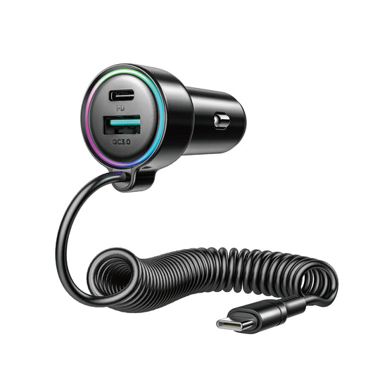 Biloplader med USB-C kabel Joyroom JR-CL07, 90W, 3A, 1 x USB-A - 1 x USB-C, Sort