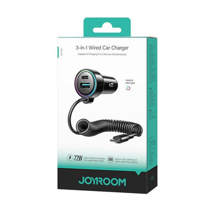 Biloplader med USB-C kabel Joyroom JR-CL07, 90W, 3A, 1 x USB-A - 1 x USB-C, Sort