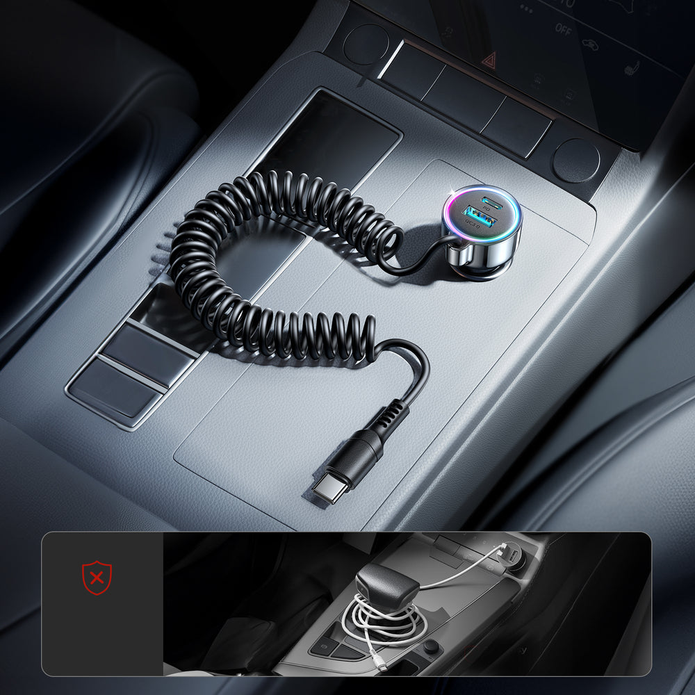 Biloplader med USB-C kabel Joyroom JR-CL07, 90W, 3A, 1 x USB-A - 1 x USB-C, Sort