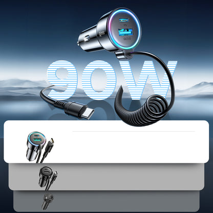 Biloplader med USB-C kabel Joyroom JR-CL07, 90W, 3A, 1 x USB-A - 1 x USB-C, Sort