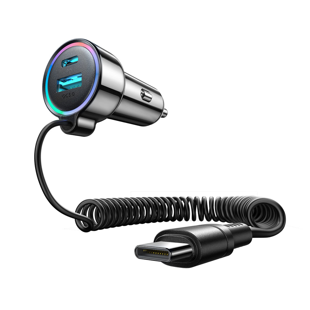 Biloplader med USB-C kabel Joyroom JR-CL07, 90W, 3A, 1 x USB-A - 1 x USB-C, Sort