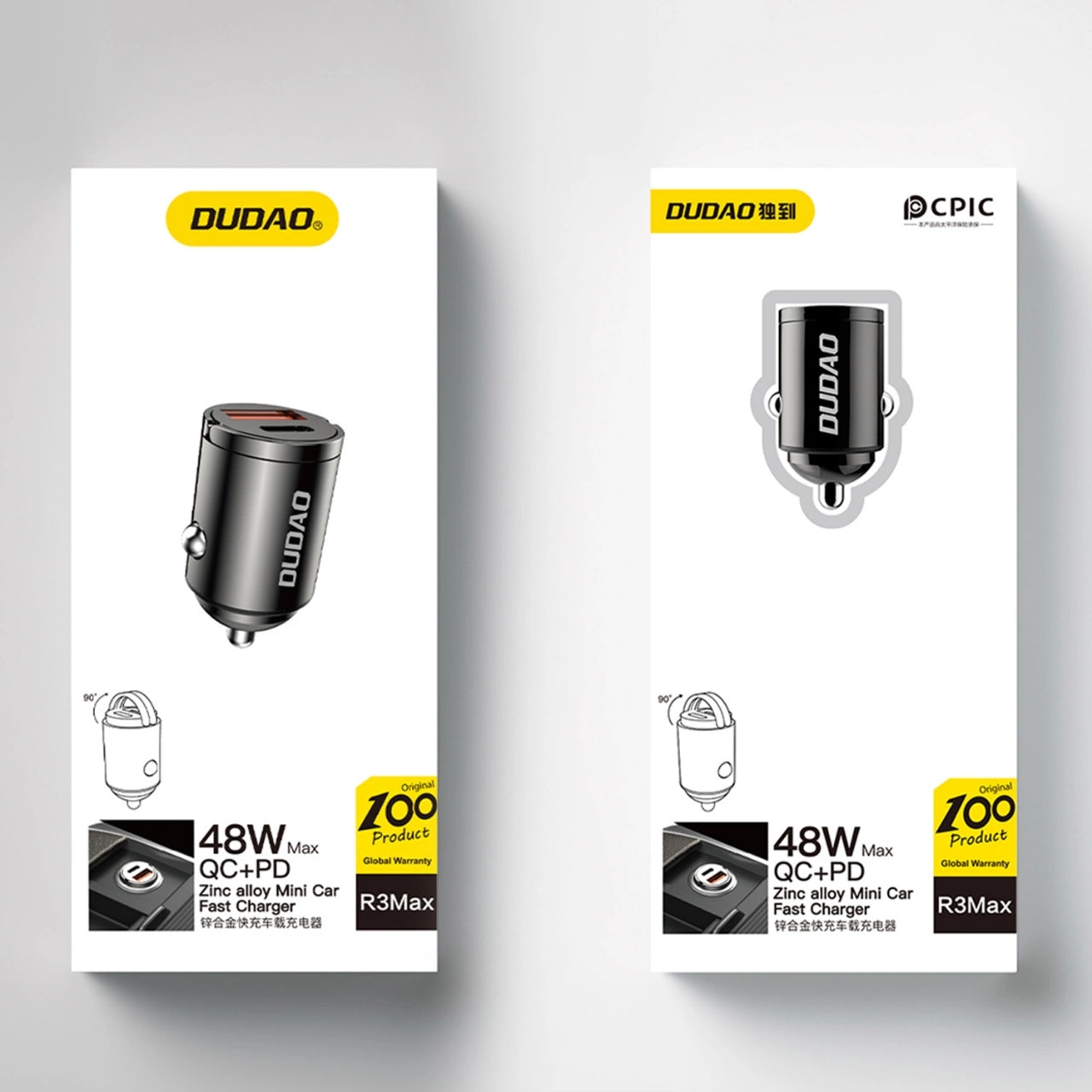 Biloplader Dudao R3MAX, 48W, 3A, 1 x USB-A - 1 x USB-C, Sort
