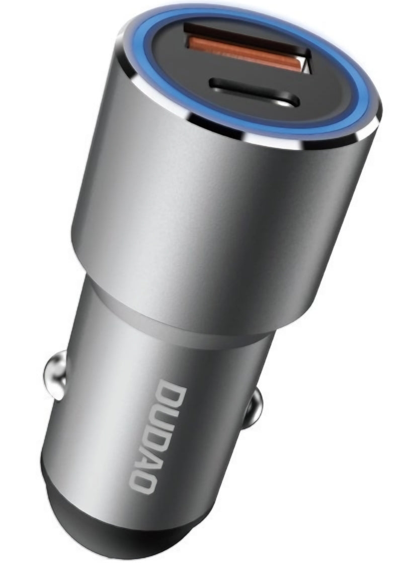 Dudao R4PQ NM Biloplader, 22,5W, 3A, 1 x USB-A - 1 x USB-C, Grå