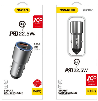 Dudao R4PQ NM Biloplader, 22,5W, 3A, 1 x USB-A - 1 x USB-C, Grå