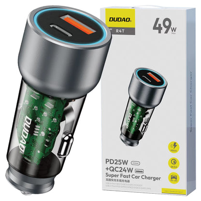 Biloplader Dudao R4T, 30W, 3A, 1 x USB-A - 1 x USB-C, grå 