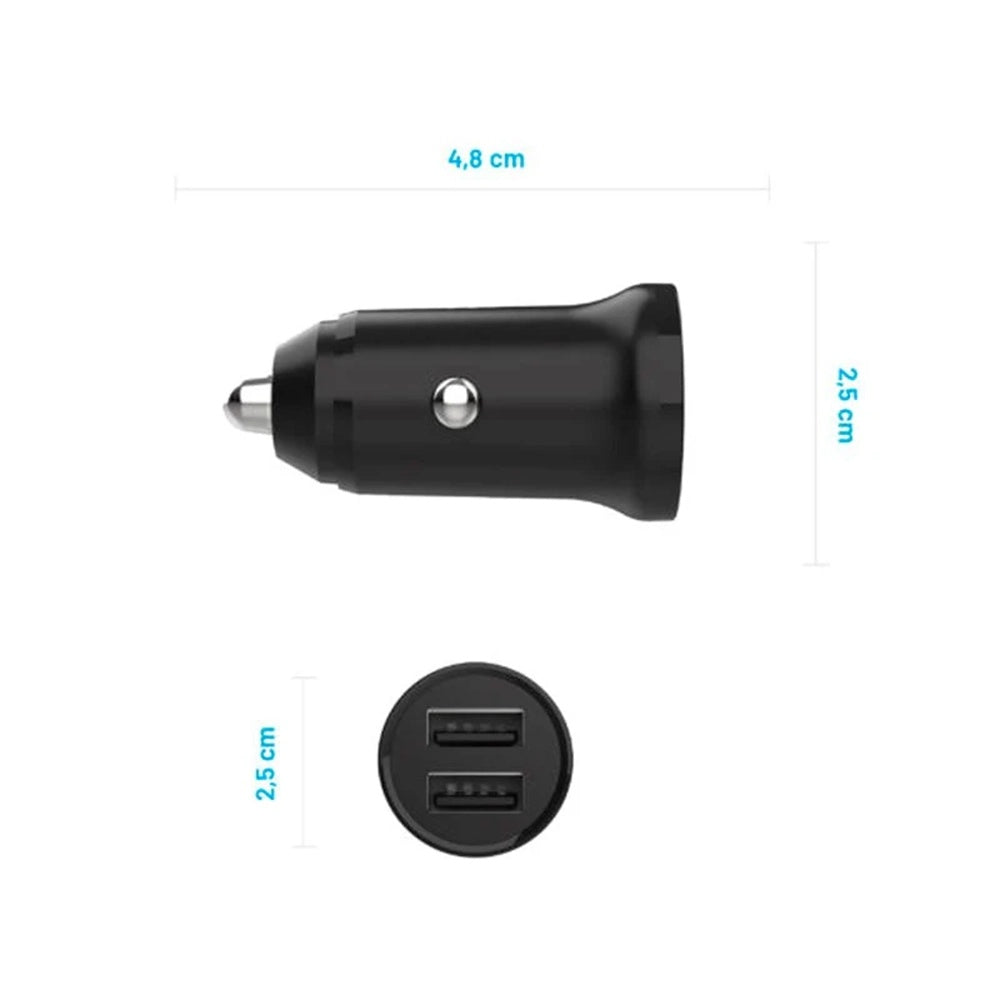 Biloplader Fixed, 15.5W, 3A, 2 x USB-A, Sort