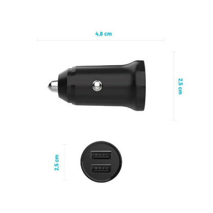 Biloplader Fixed, 15.5W, 3A, 2 x USB-A, Sort