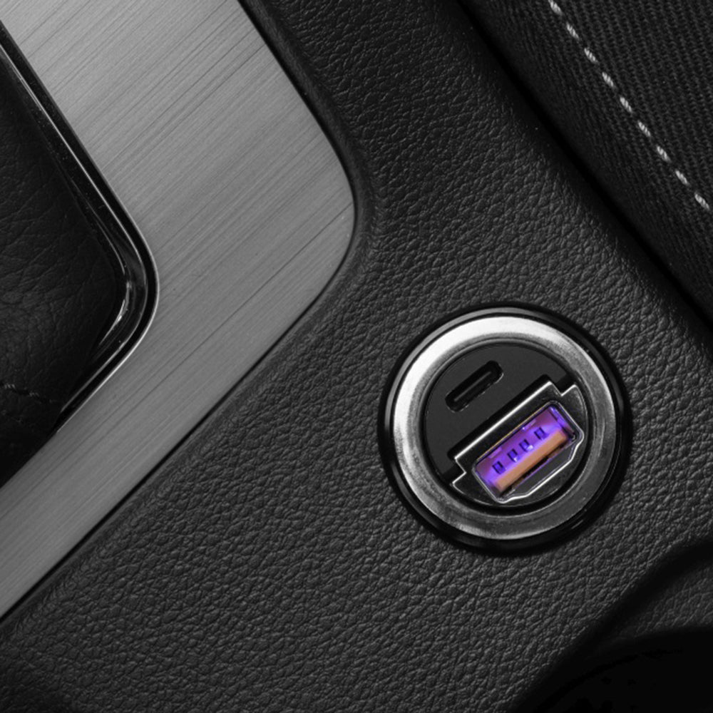 Biloplader Fixed, 30W, 3A, 1 x USB-A - 1 x USB-C, Sort