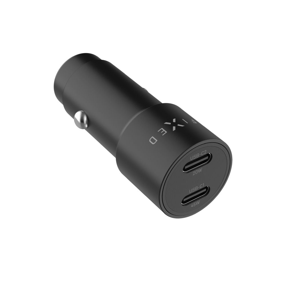 Biloplader Fixed, 65W, 3A, 2 x USB-C, Sort