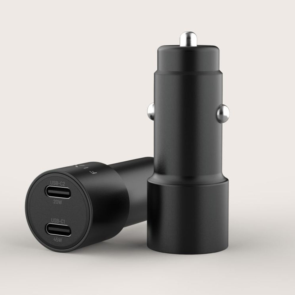 Biloplader Fixed, 65W, 3A, 2 x USB-C, Sort