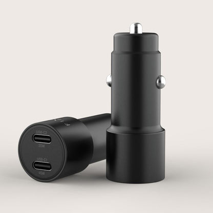 Biloplader Fixed, 65W, 3A, 2 x USB-C, Sort