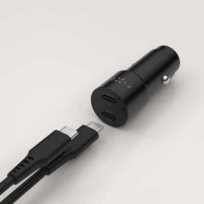 Biloplader Fixed, 65W, 3A, 2 x USB-C, Sort
