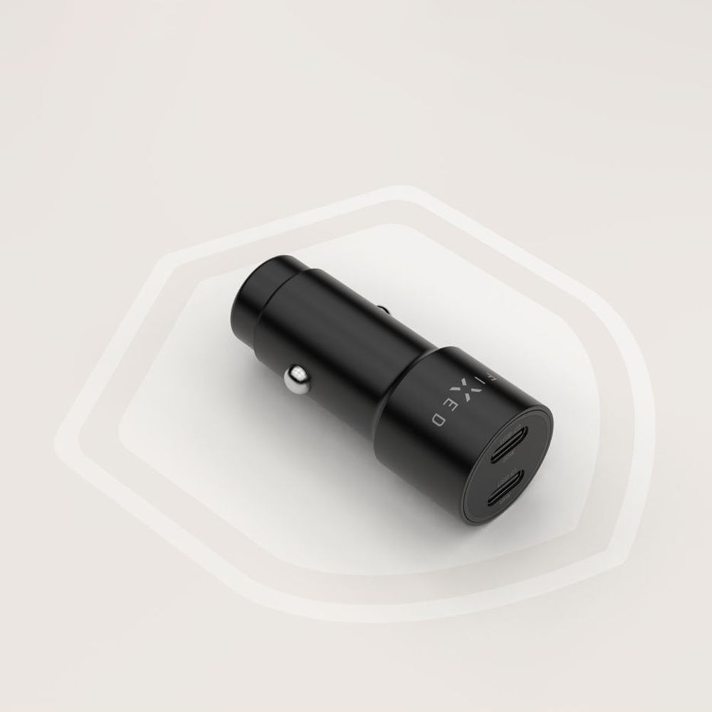 Biloplader Fixed, 65W, 3A, 2 x USB-C, Sort