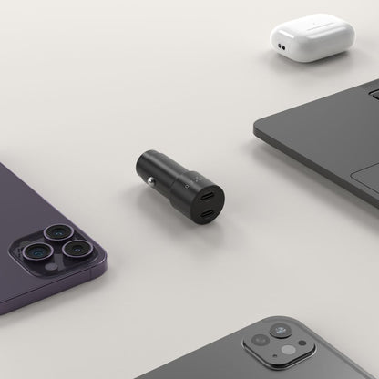 Biloplader Fixed, 65W, 3A, 2 x USB-C, Sort
