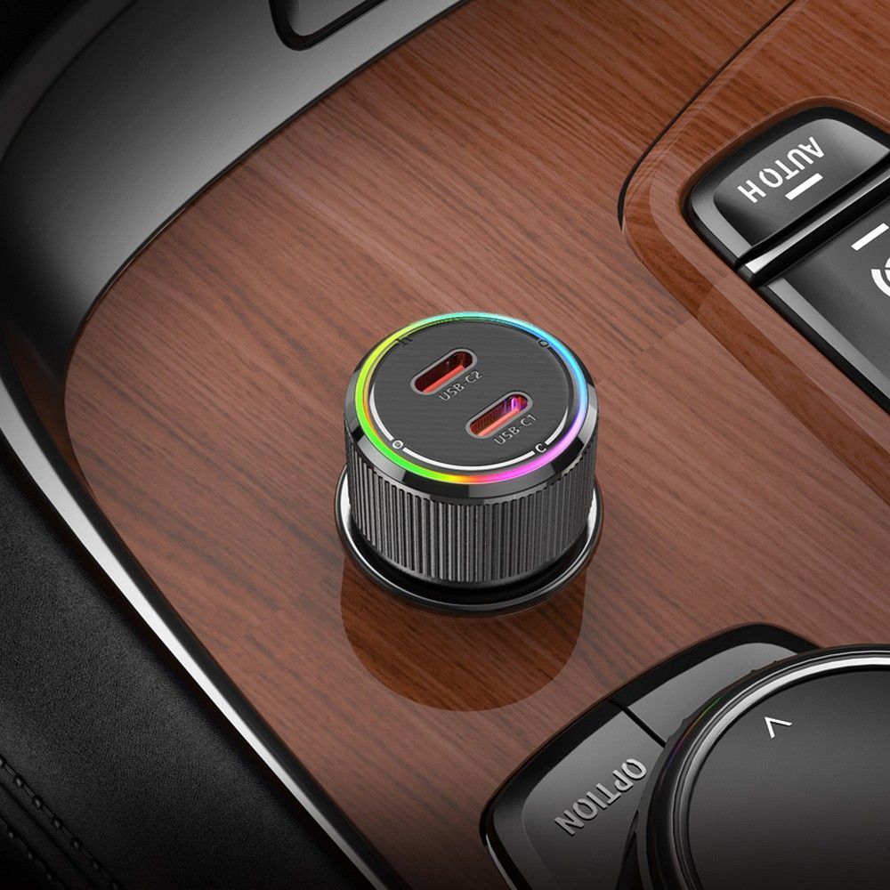 Biloplader HOCO NZ14B, 50W, 3A, 2 x USB-C, Sort