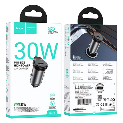 Biloplader HOCO NZ16, 30W, 3A, 1 x USB-C, Grå