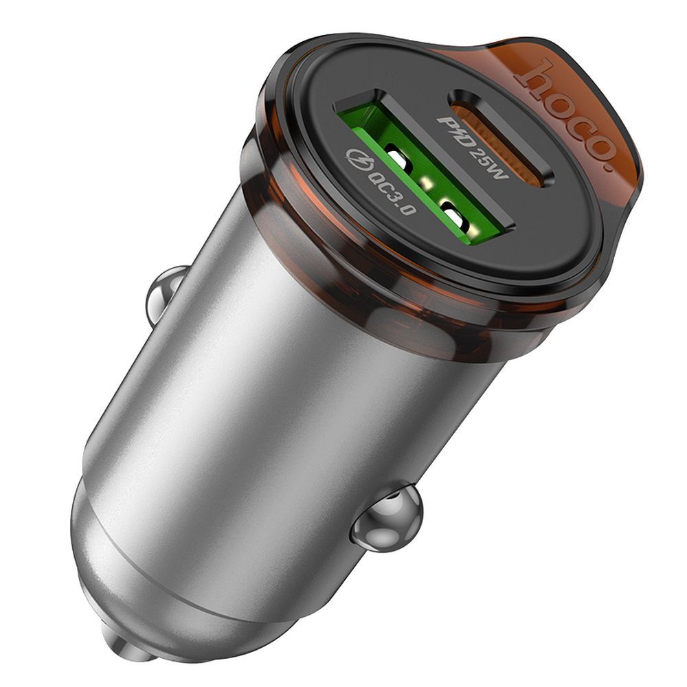 Biloplader HOCO NZ16A, 43W, 3A, 1 x USB-A - 1 x USB-C, Grå