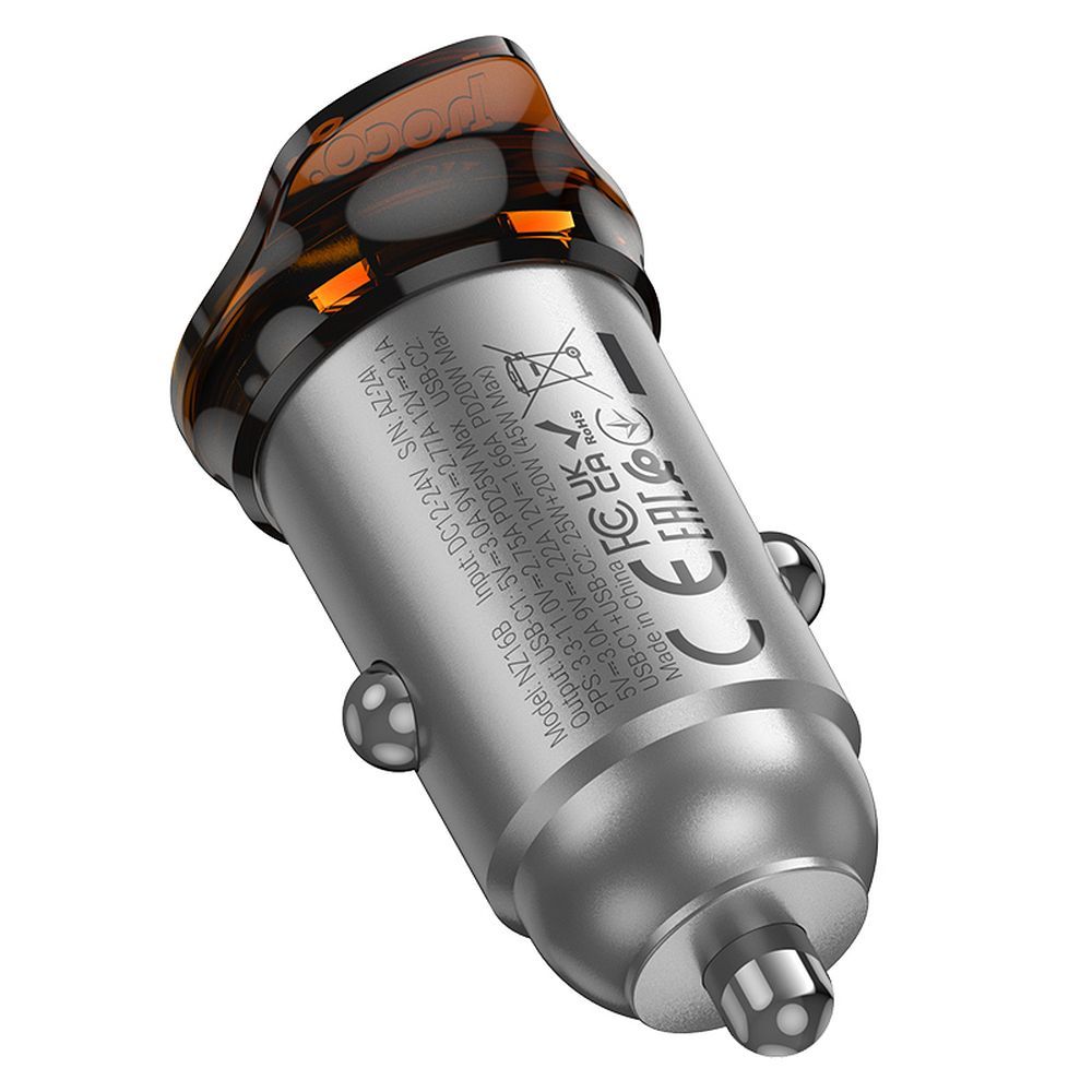 Biloplader HOCO NZ16B, 45W, 3A, 2 x USB-C, Grå