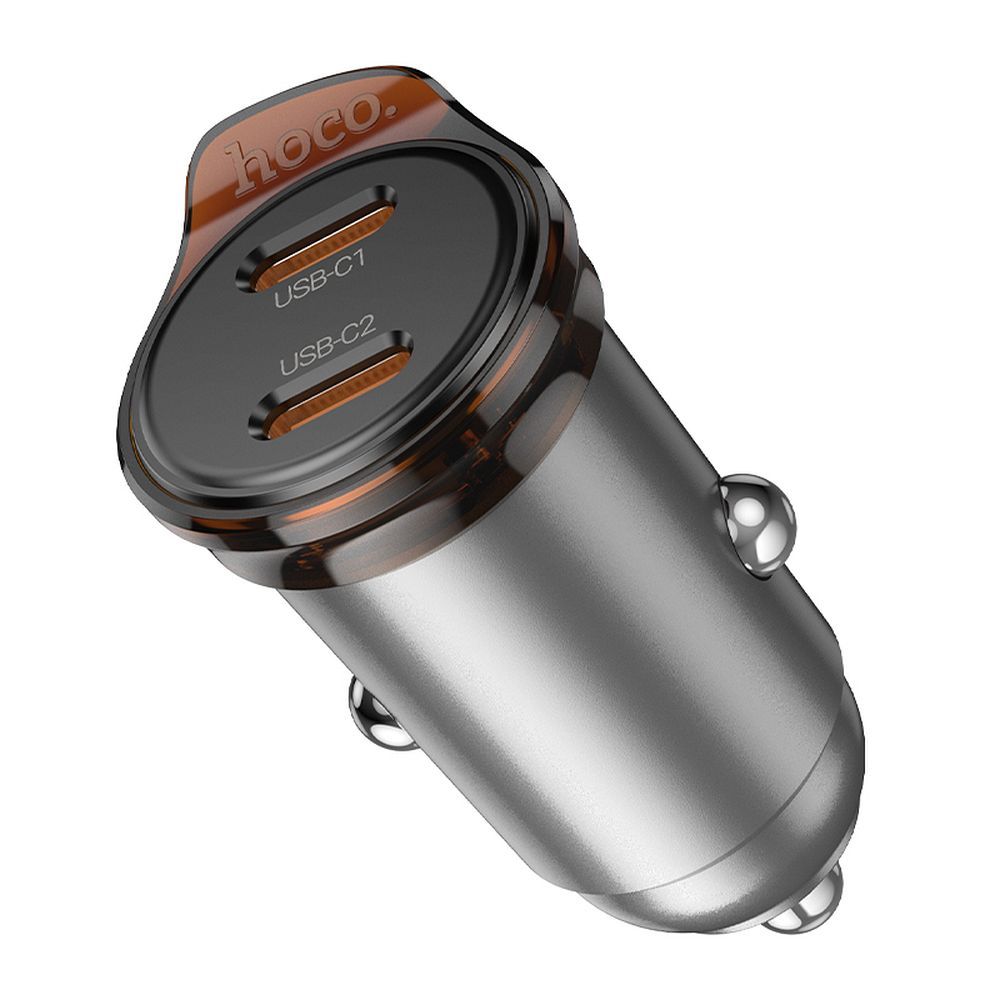 Biloplader HOCO NZ16B, 45W, 3A, 2 x USB-C, Grå