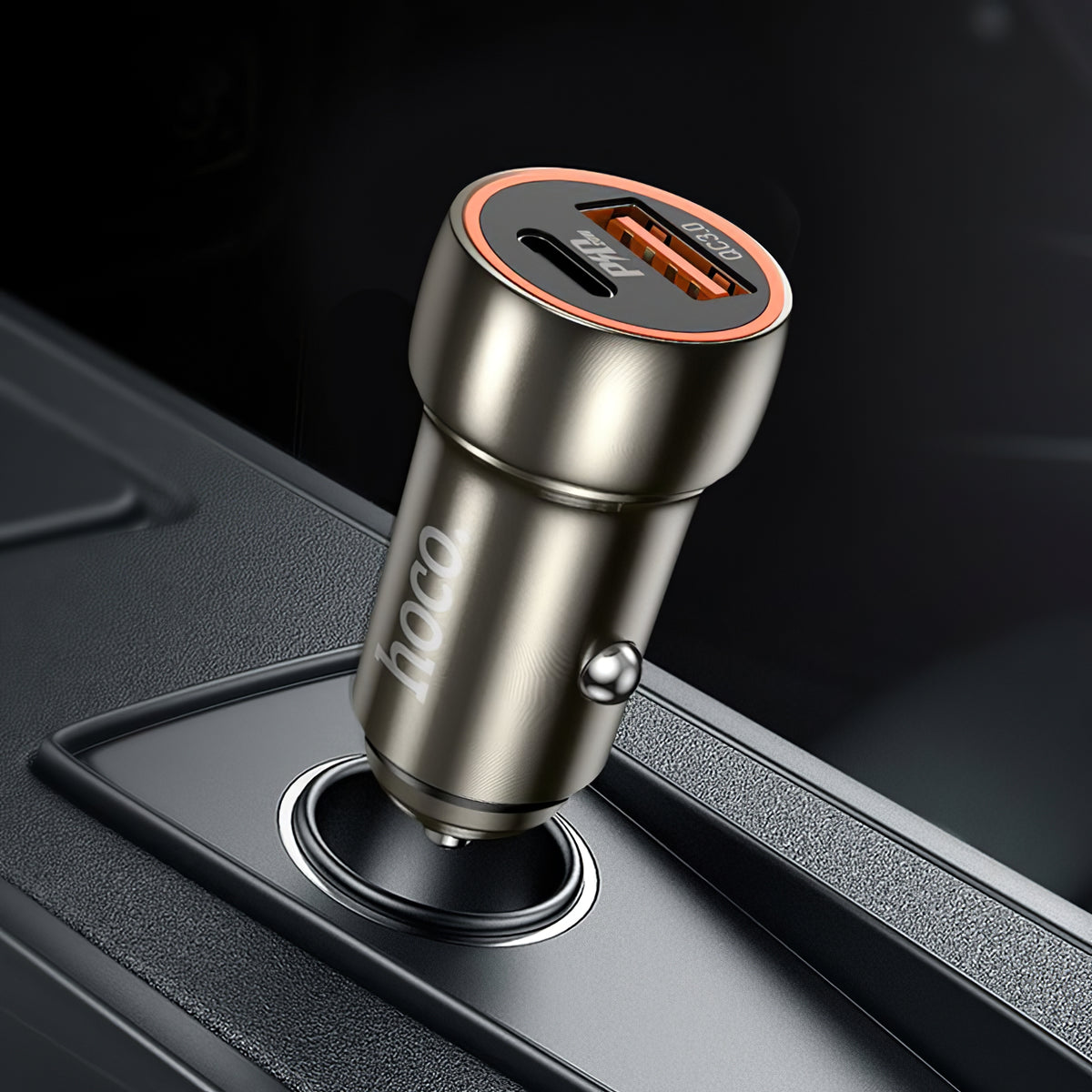 Biloplader HOCO Z46A, 20W, 3A, 1 x USB-A - 1 x USB-C, grå 