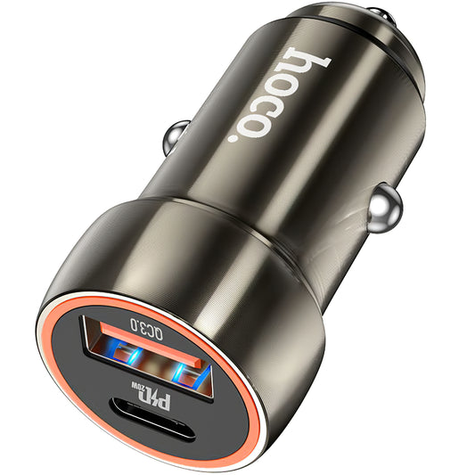 Biloplader HOCO Z46A, 20W, 3A, 1 x USB-A - 1 x USB-C, grå 