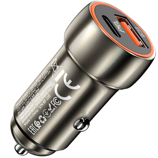 Biloplader HOCO Z46A, 20W, 3A, 1 x USB-A - 1 x USB-C, grå 