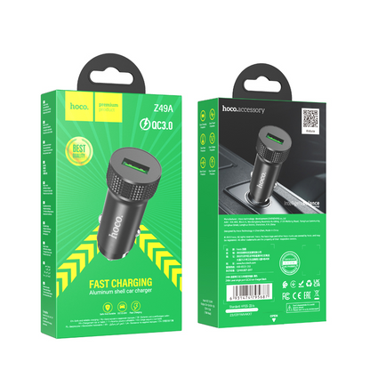 Biloplader HOCO Z49A, 18W, 3A, 1 x USB-A, Sort