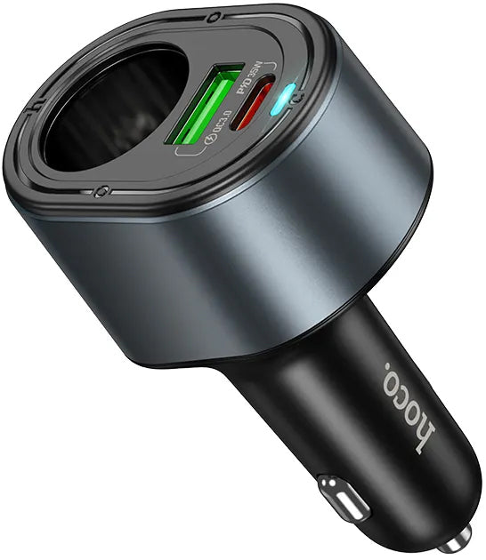 Biloplader HOCO Z56, 35W, 3A, 1 x USB-A - 1 x USB-C - 1 x Cigarettænderforlængelse, Sort