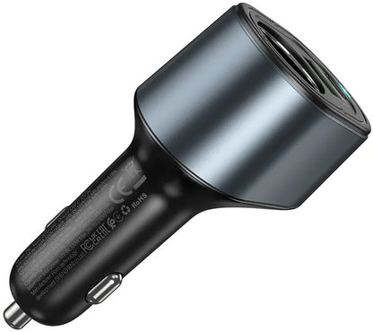 Biloplader HOCO Z56, 35W, 3A, 1 x USB-A - 1 x USB-C - 1 x Cigarettænderforlængelse, Sort
