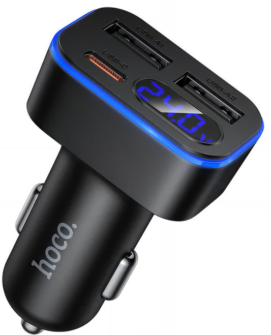 Biloplader HOCO Z63A Display, 42W, 3A, 1 x USB-C - 2 x USB-A, Sort
