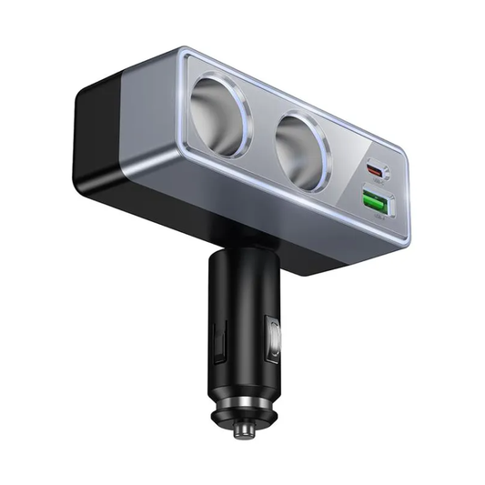 Biloplader HOCO Z65B, 240W, 1 x USB-A - 1 x USB-C - 2 x Cigartænderudvidelse, Sort