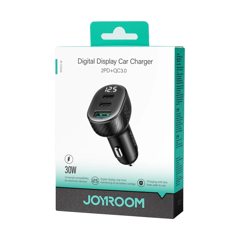 Biloplader Joyroom JR-CCD04, 30W, 3A, 1 x USB-A - 2 x USB-C, Sort