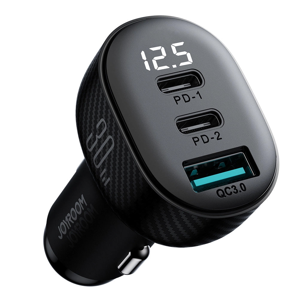 Biloplader Joyroom JR-CCD04, 30W, 3A, 1 x USB-A - 2 x USB-C, Sort