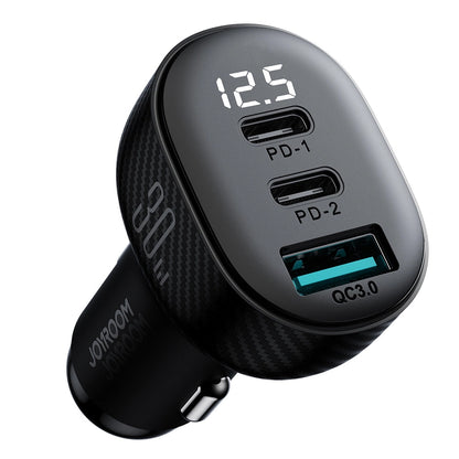 Biloplader Joyroom JR-CCD04, 30W, 3A, 1 x USB-A - 2 x USB-C, Sort