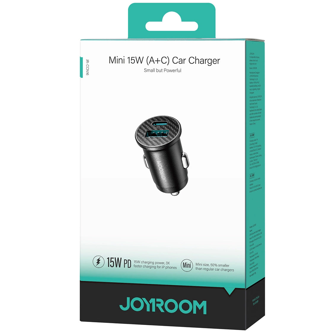 Biloplader Joyroom JR-CCN16 Mini, 12W, 2.4A, 1 x USB-A - 1 x USB-C, Sort