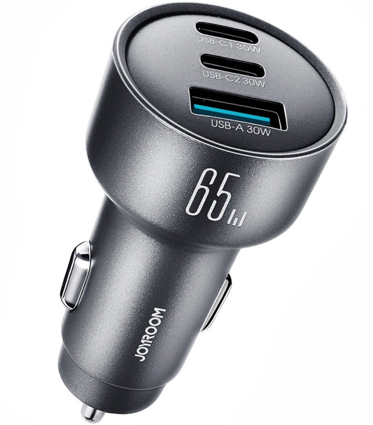 Joyroom JR-CCN19 Biloplader, 65W, 1 x USB-A - 2 x USB-C, Grå