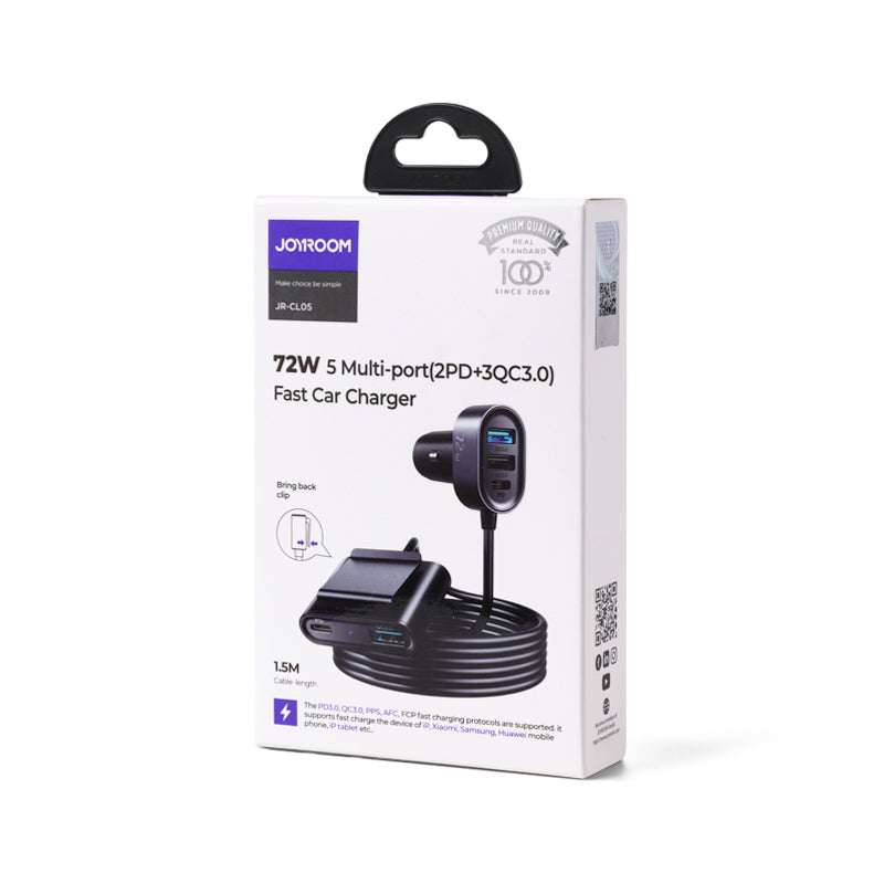 Biloplader Joyroom JR-CL05, 72W, 3A, 2 x USB-C - 3 x USB-A, Sort