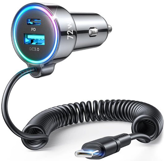 Biloplader med USB-C kabel Joyroom JR-CL07, 72W, 3A, 1 x USB-A - 1 x USB-C, Sort
