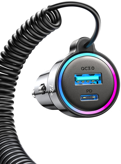 Biloplader med USB-C kabel Joyroom JR-CL07, 72W, 3A, 1 x USB-A - 1 x USB-C, Sort