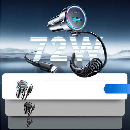 Biloplader med USB-C kabel Joyroom JR-CL07, 72W, 3A, 1 x USB-A - 1 x USB-C, Sort