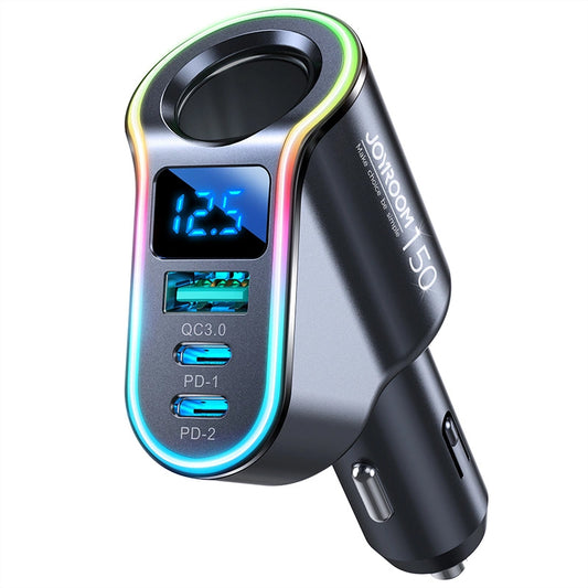 Biloplader Joyroom JR-CL21, 150W, 3A, 1 x cigarettænderforlænger - 1 x USB-A - 2 x USB-C, Sort