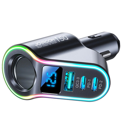 Biloplader Joyroom JR-CL21, 150W, 3A, 1 x cigarettænderforlænger - 1 x USB-A - 2 x USB-C, Sort