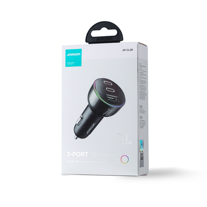 Biloplader Joyroom JR-CL26, 70W, 4.8A, 1 x USB-A - 2 x USB-C, Sort