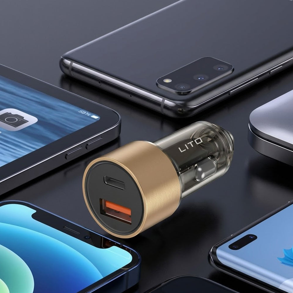 Biloplader Lito IN-C04, 52W, 3A, 1 x USB-A - 1 x USB-C, Sort