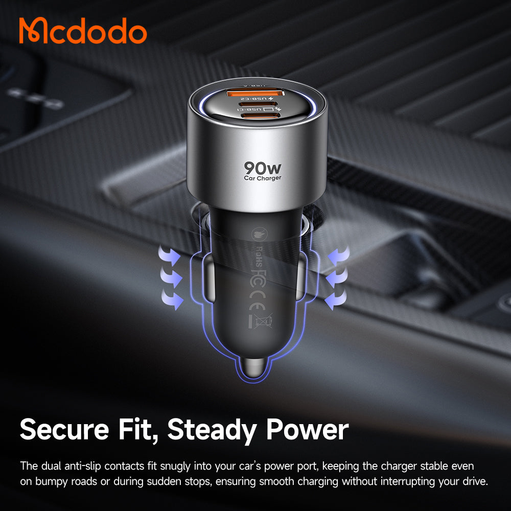 McDodo CC-3110 Gana Biloplader, 90W, 3A, 1 x USB-A - 2 x USB-C, Sort