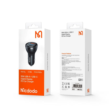 Biloplader McDodo CC-5670 Display, 95W, 5A, 1 x USB-A - 1 x USB-C, Sort
