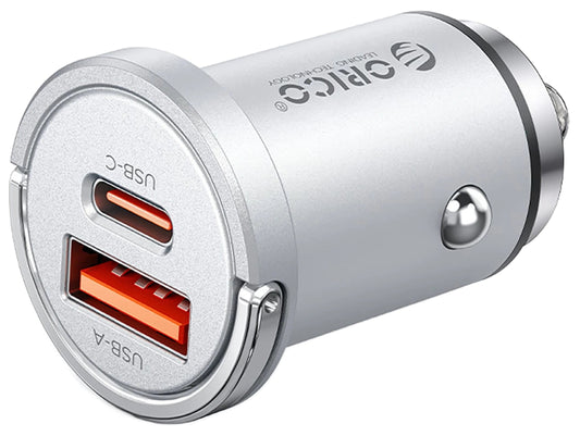 Orico MiniRing Pro Biloplader, 45W, 3A, 1 x USB-A - 1 x USB-C, Sølv